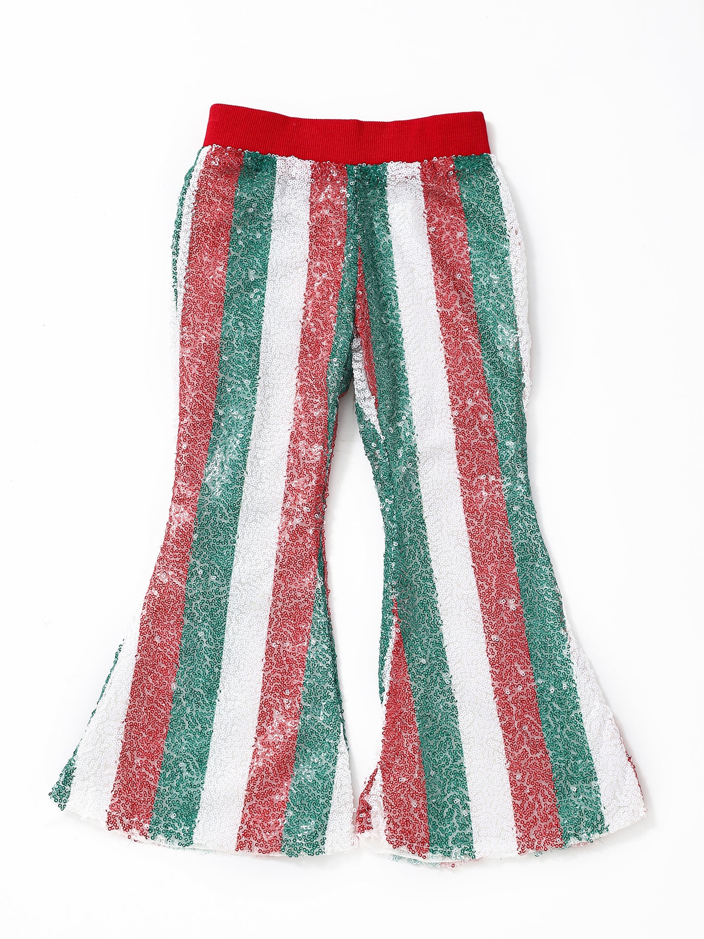 Girls Green Red Stripe Sequin Christmas Pants