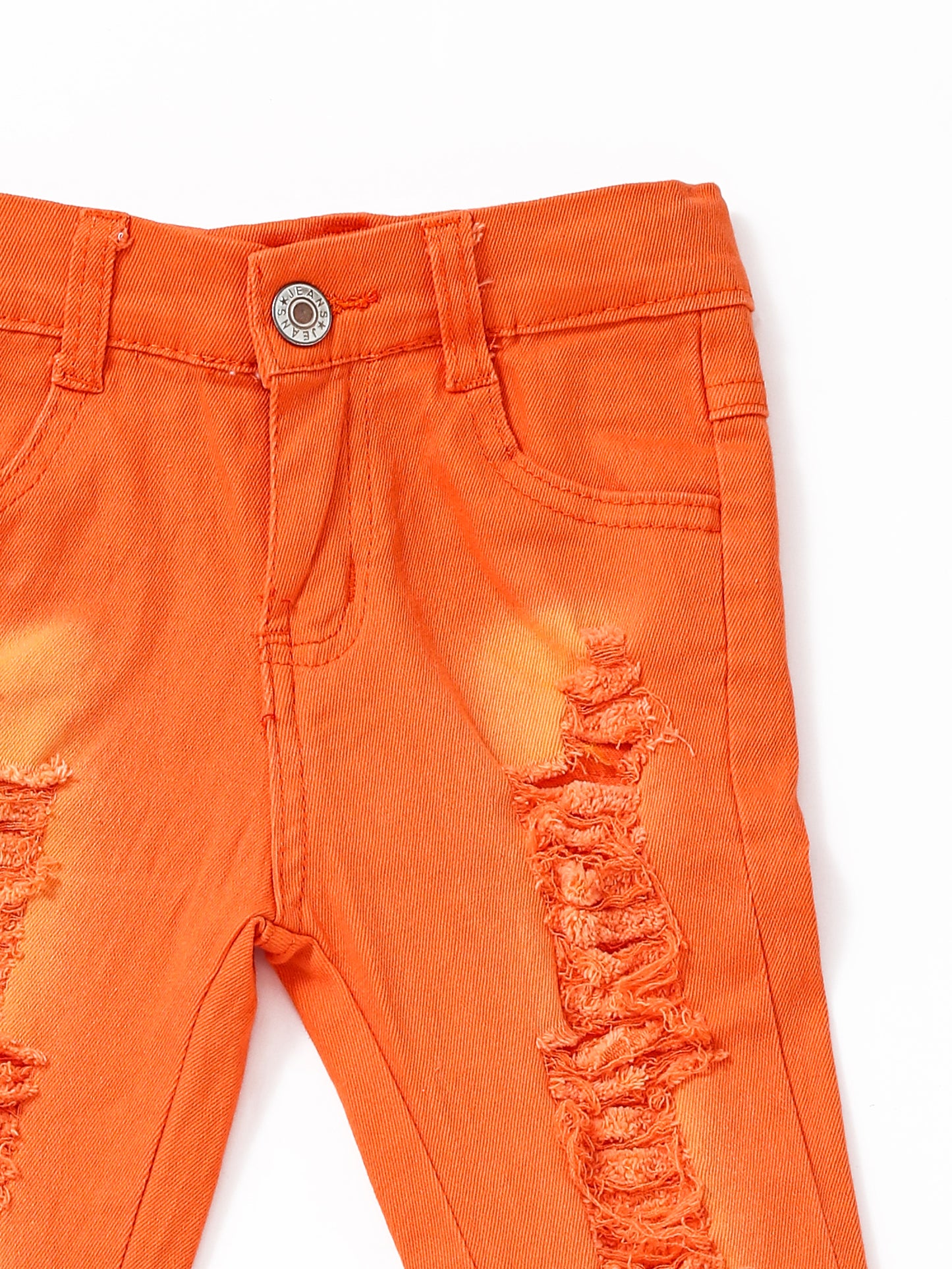 Orange Distressed Double Layer Girls Jeans