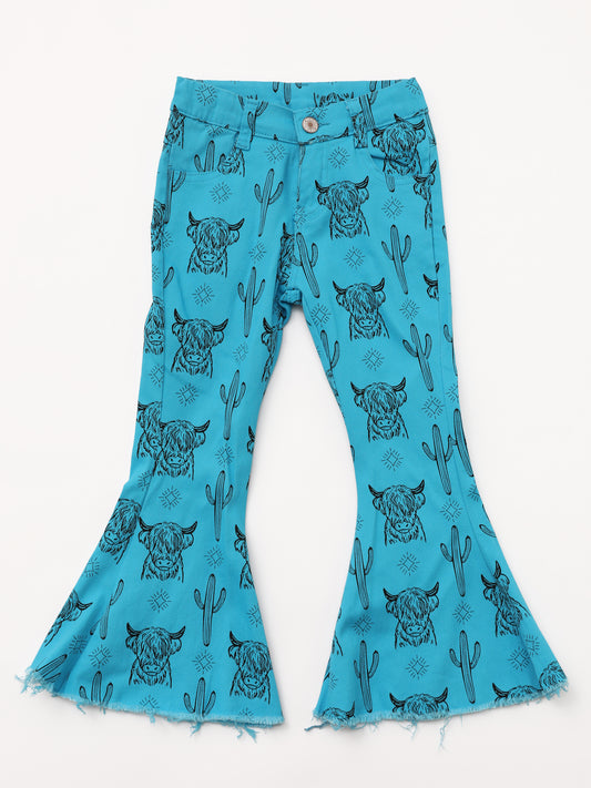 Baby Girls Blue Cows Cactus Printed Flare Jeans