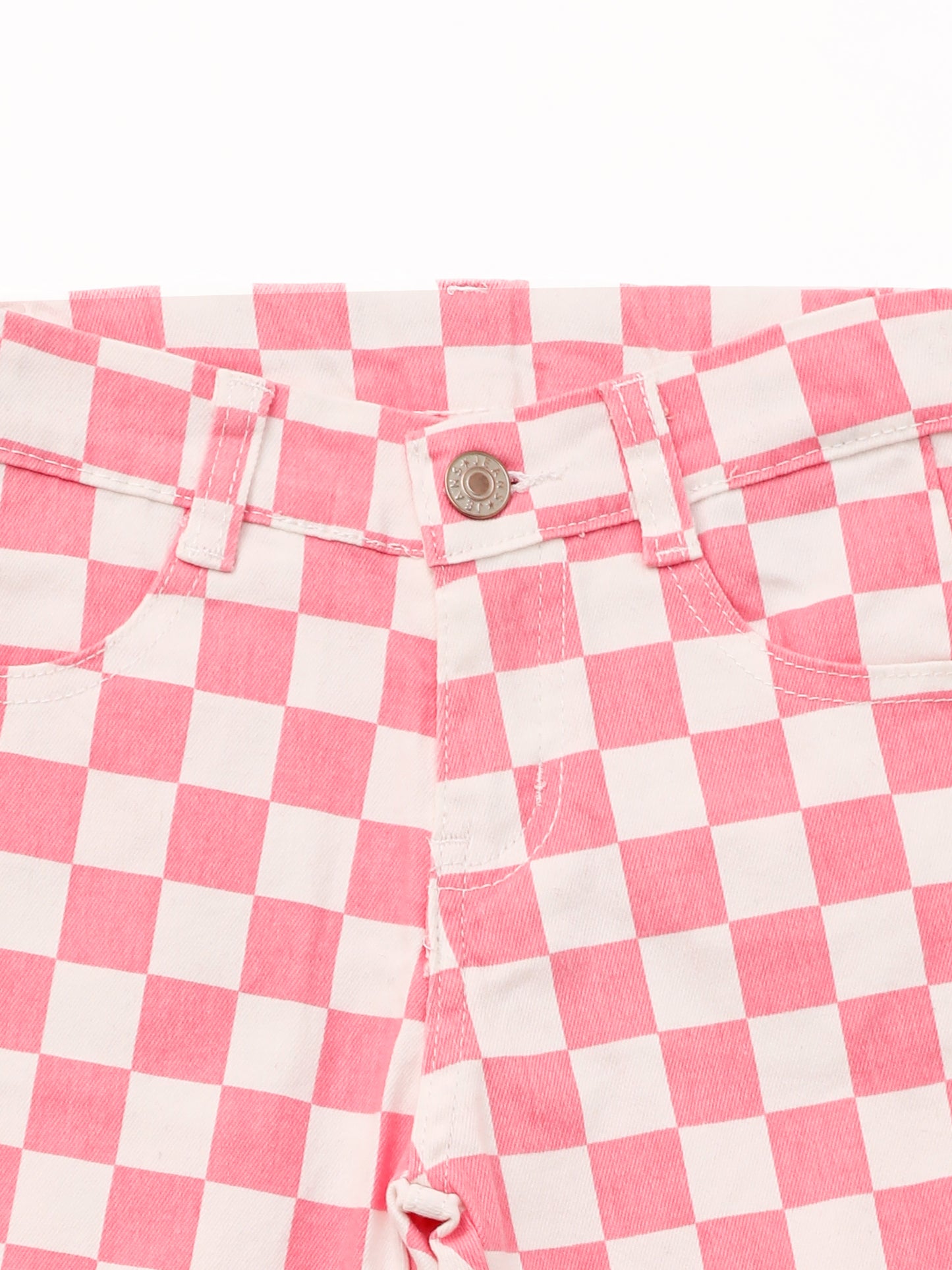 Baby Girls Pink Checkered Flare Jeans