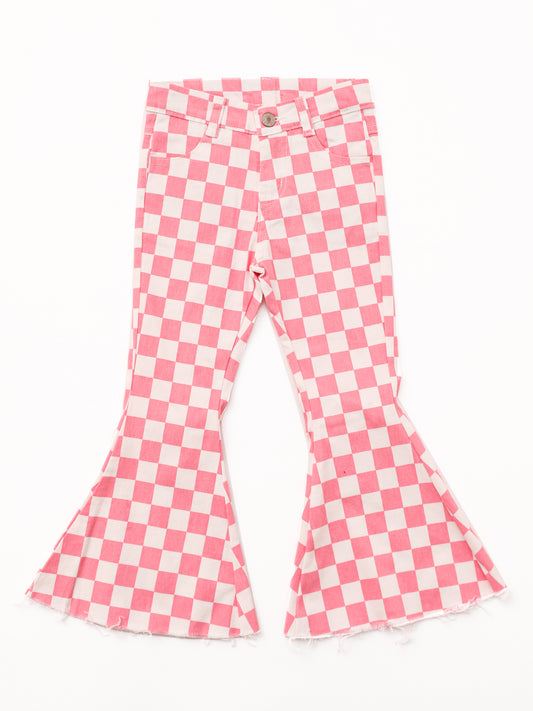 Baby Girls Pink Checkered Flare Jeans