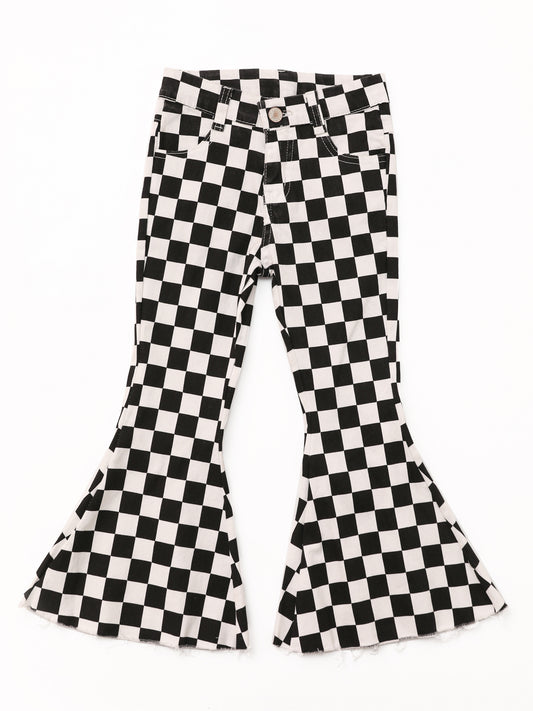 Baby Girls Black Checkered Flare Jeans