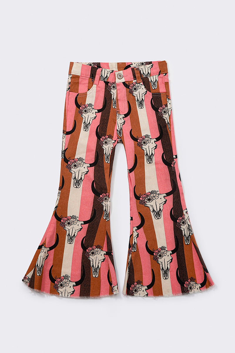 Kids Stripe Cows Print Flare Jeans