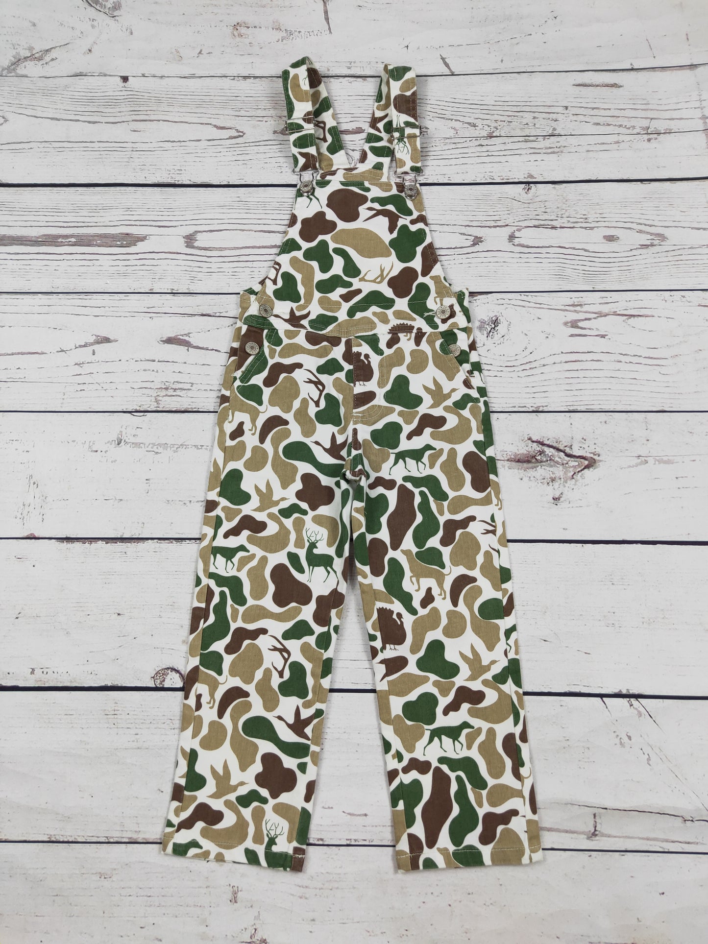 Kids Hunting Camouflage Print Denim Overalls