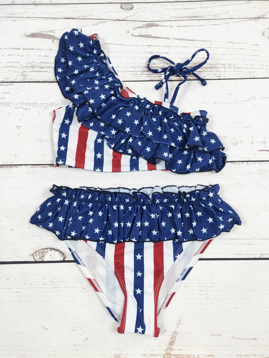 Ruffles Stars Stripe Girls 4Th Of July Swimwear