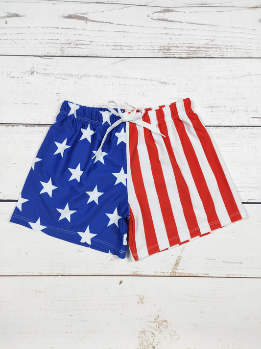 Stars Stripe Patriotic Boys Swim Shorts