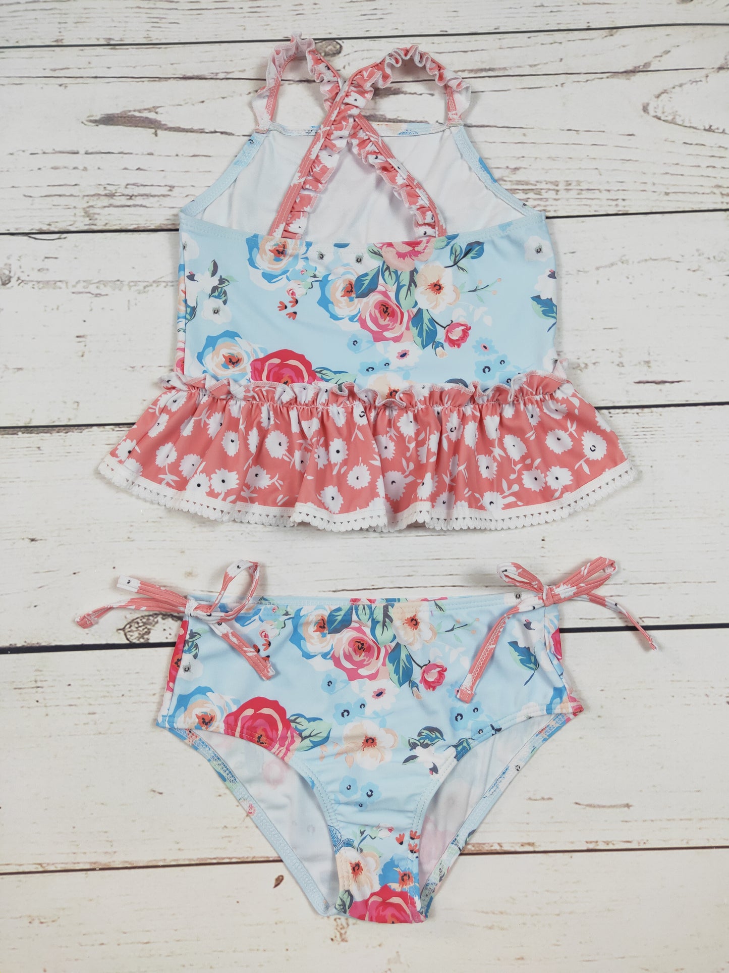 Flower Printed Two Piece Girls Summer Swimwear