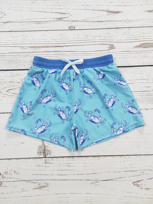Blue Crab Printed Boys Summer Swim Shorts