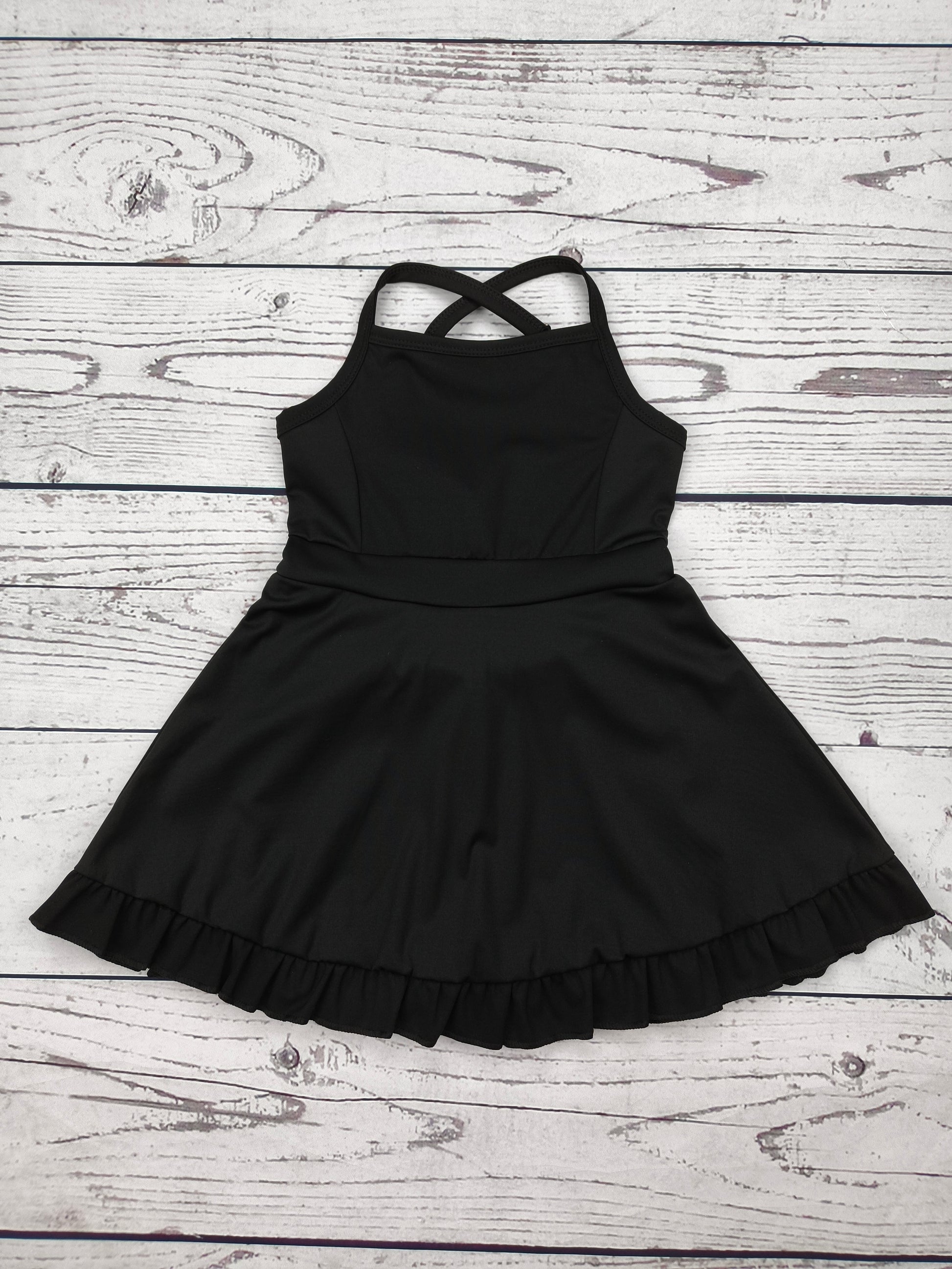 Black Girls Athletic Dress with Ruffle – Sassy kids palace Black Girls Athletic Dress with Ruffle – Sassy kids palace