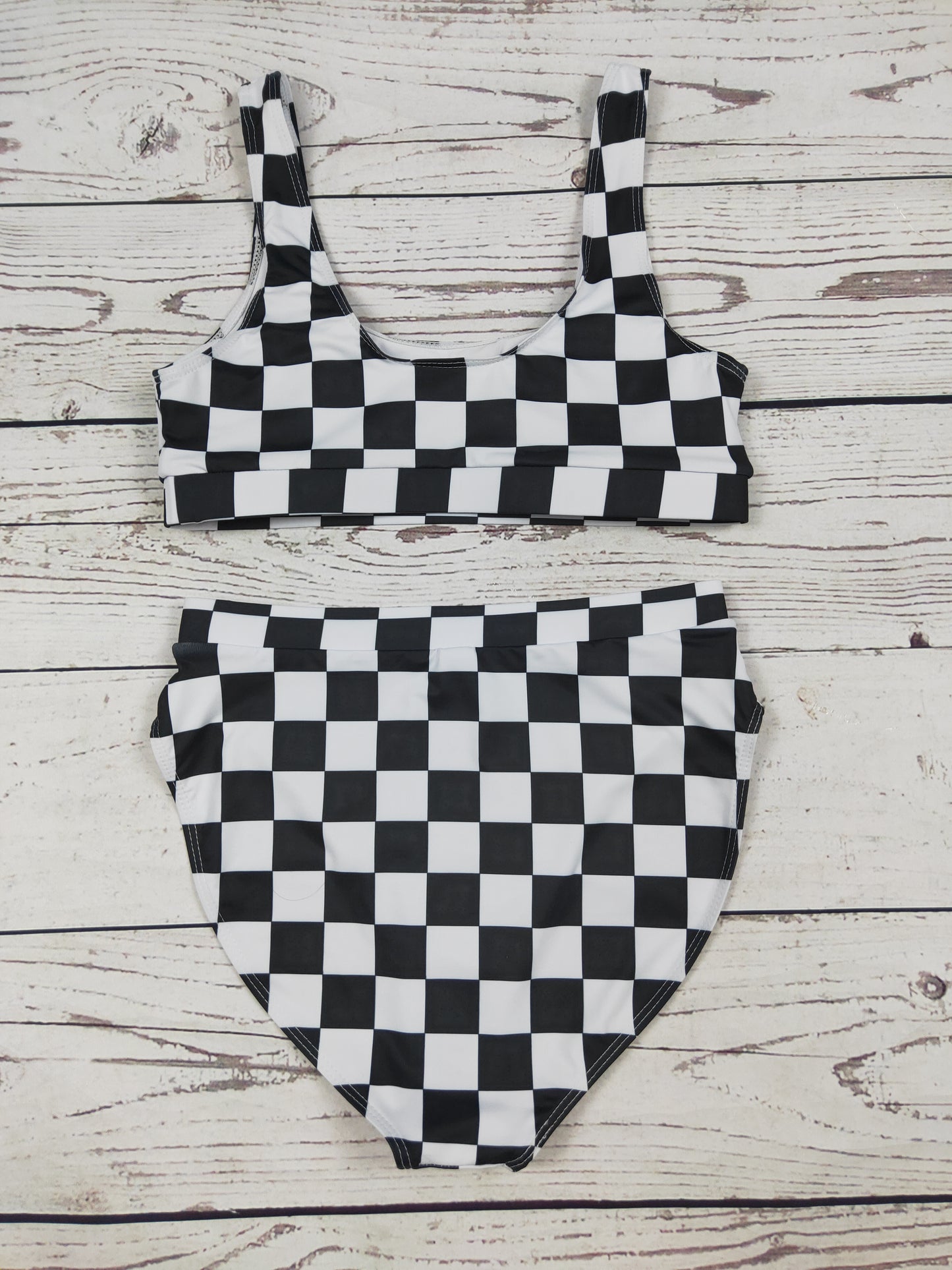 Black Gingham Printed Women Two Piece Bikini Set
