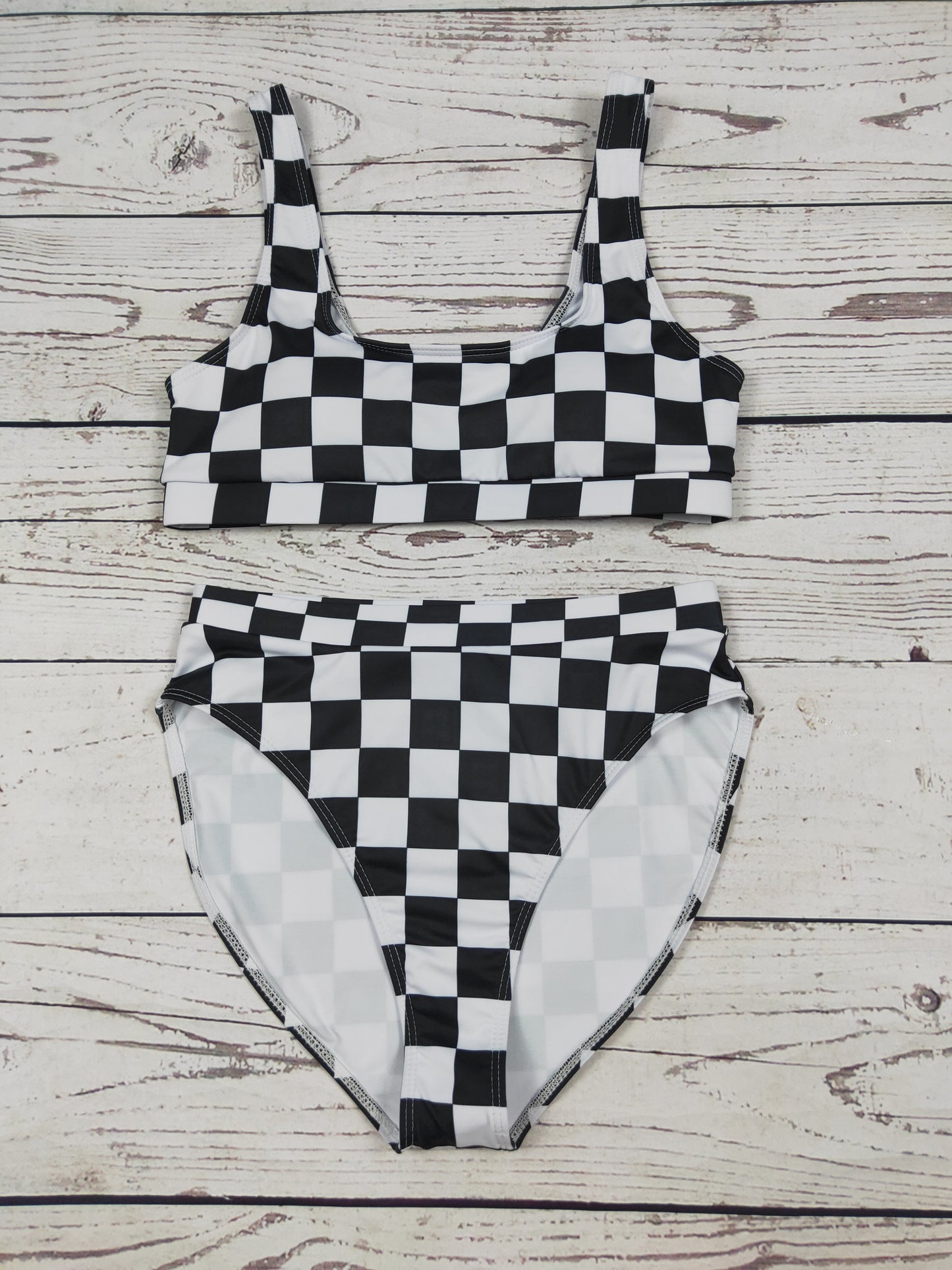 Black Gingham Printed Women Two Piece Bikini Set