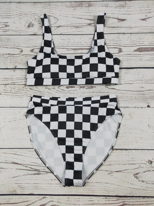Black Gingham Printed Women Two Piece Bikini Set