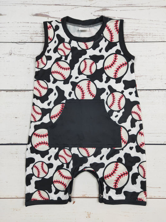 Baby Boys Baseball Cow Printed Romper