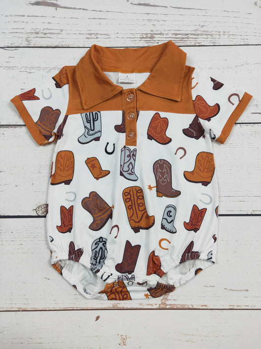 Brown Boots Printed Western Boys Bubble