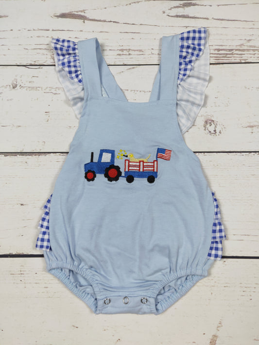 Baby Girl Truck Appliqué 4th of July Bubble