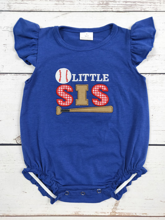 Little SIS Baseball Appliqué Baby Bubble