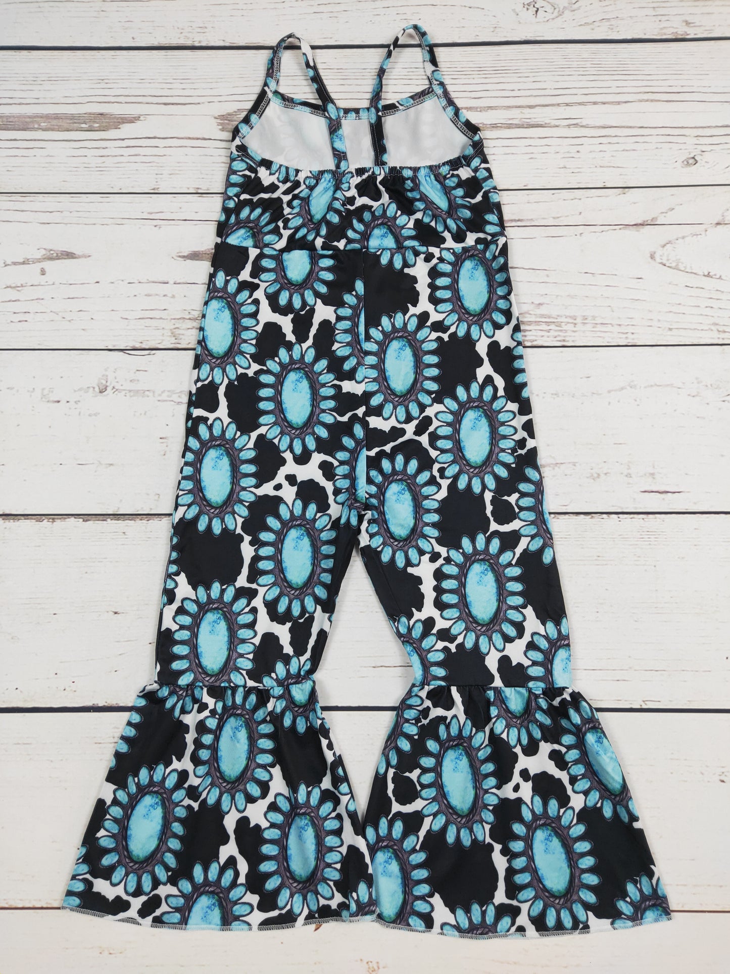Turquoise Cow Printed Baby Girls Jumpsuit