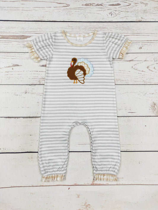 Baby Girl Stripe Turkey Appliqué Romper