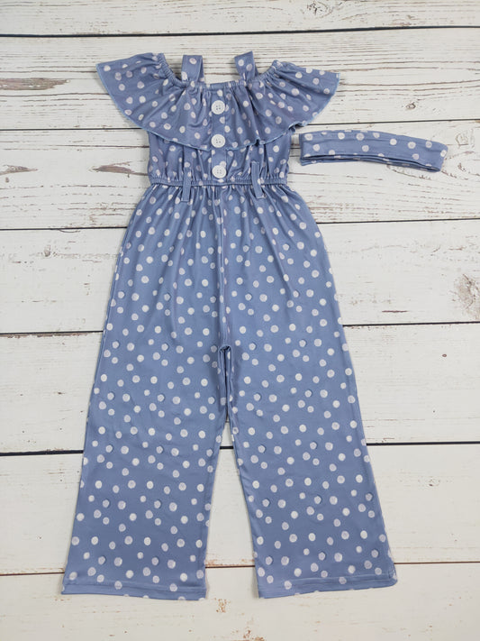 Girls Polka Dots Printed Jumpsuit With Belt
