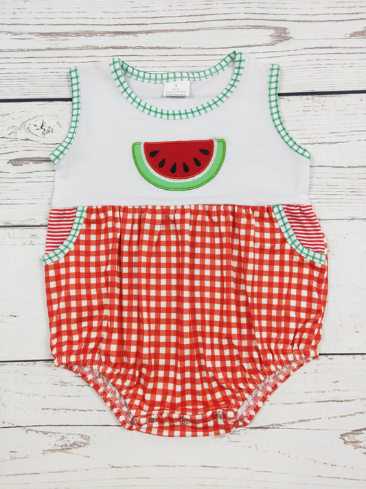 Baby Boys Watermelon Appliqué Summer Romper