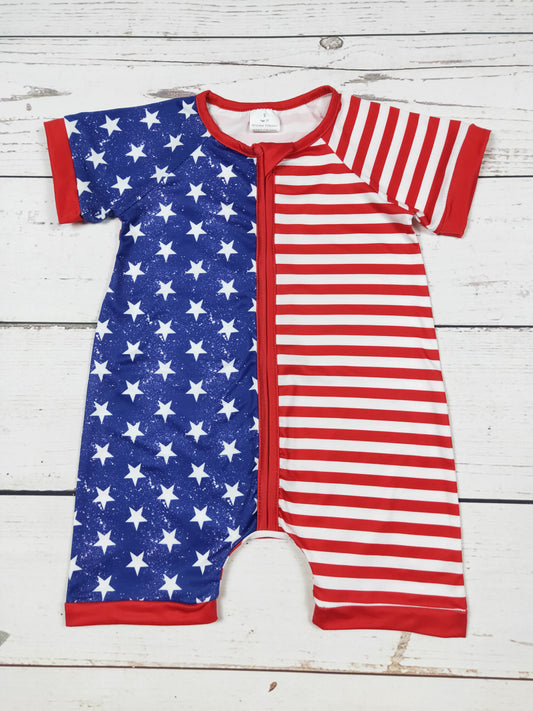 Stars And Stripes Baby Patriotic Zip Romper