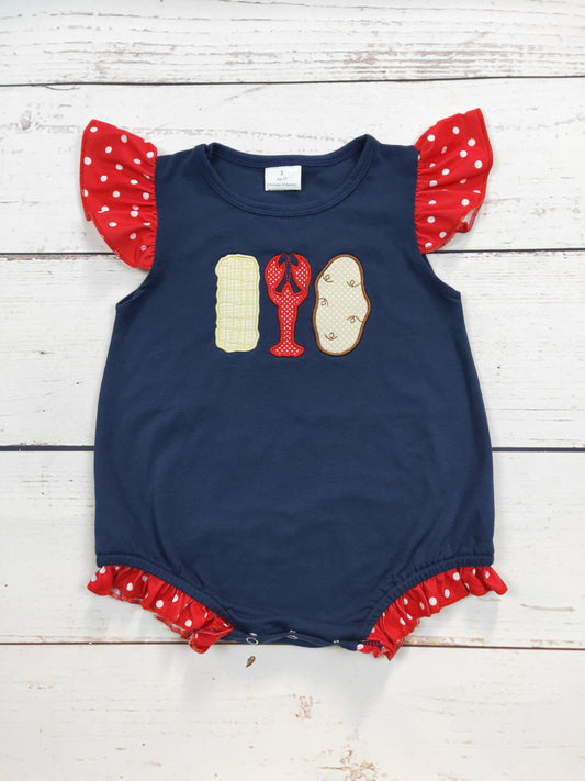 Navy Baby Girl Crawfish Appliqué Romper