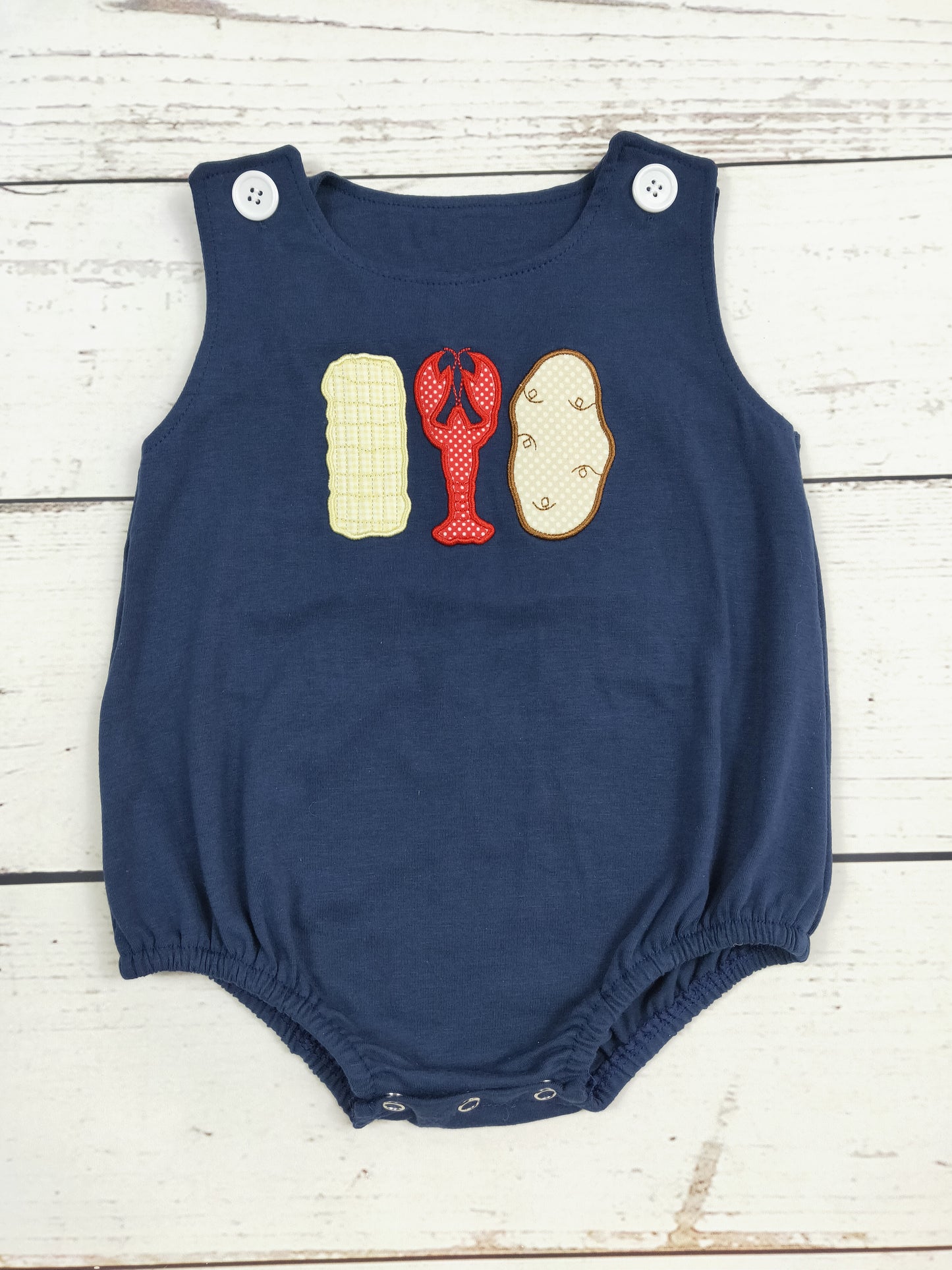 Navy Baby Boy Crawfish Appliqué Romper