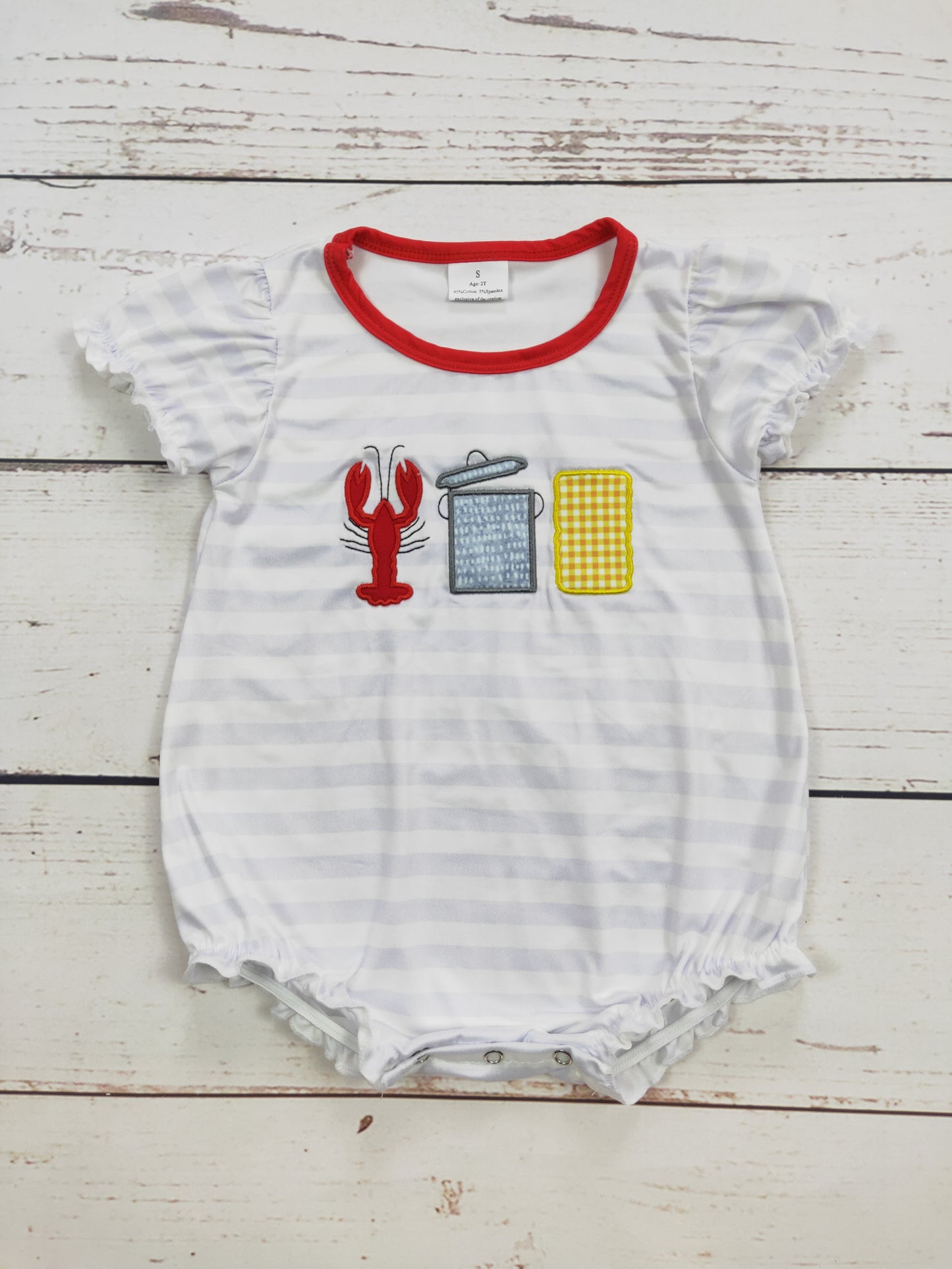 Baby Girl Stripe Crawfish Appliqué Bubble