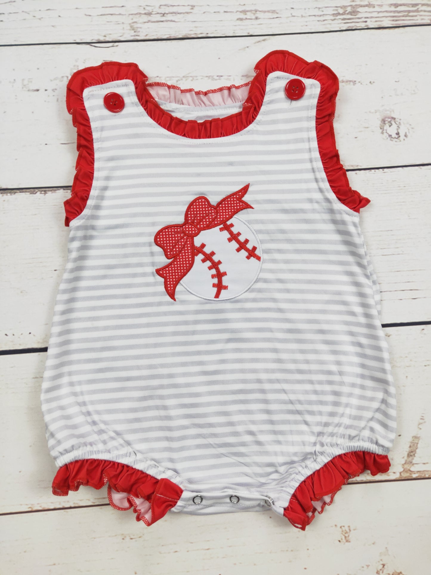 Baseball Appliqué Baby Stripe Romper