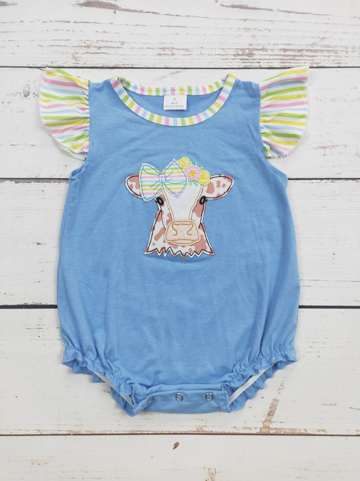 Bow Cow Appliqué Baby Girl Romper