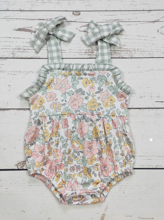 Baby Girl Checkered Flower Bubble