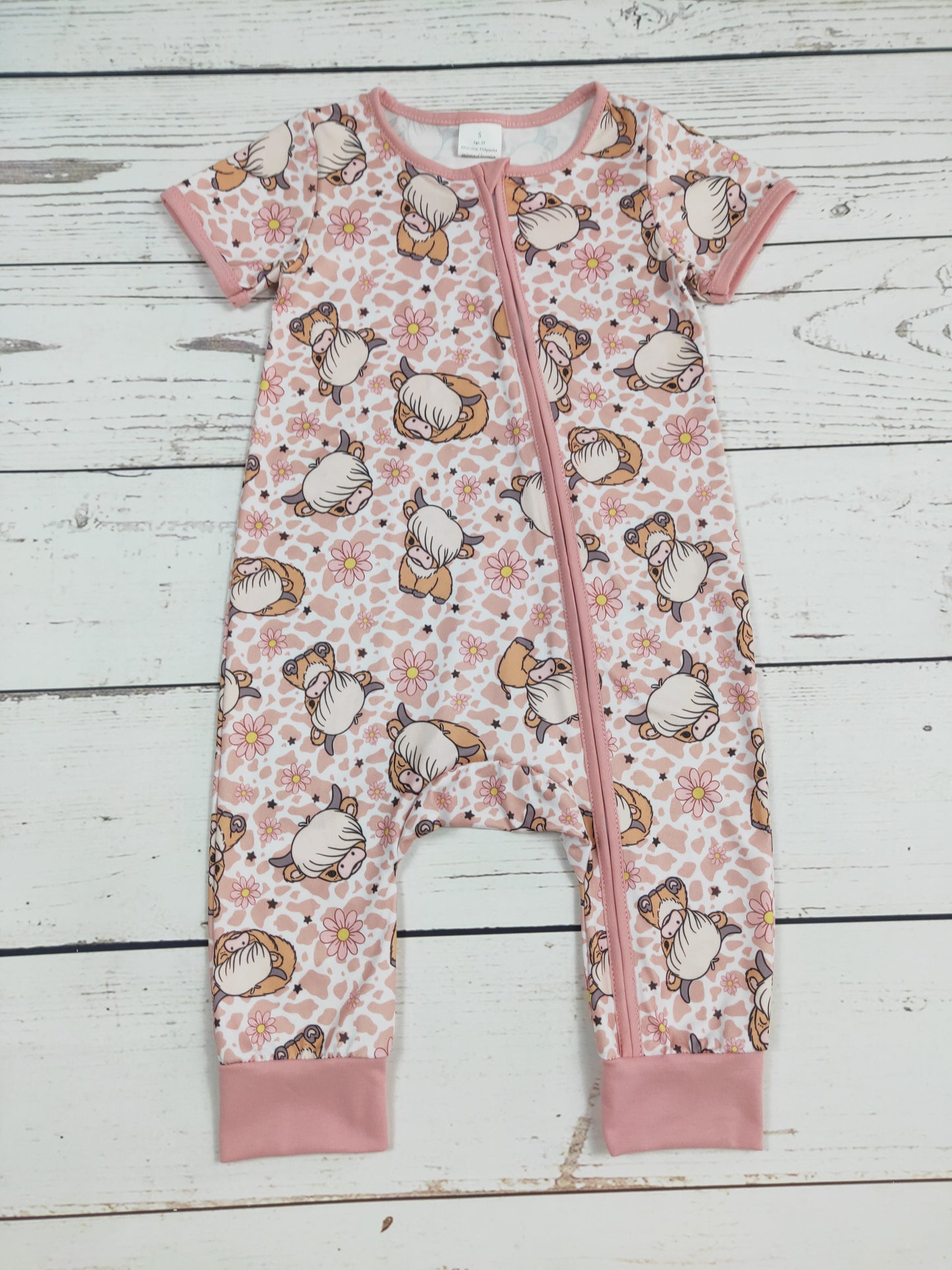 Cow Floral Printed Baby Girl Zip Romper