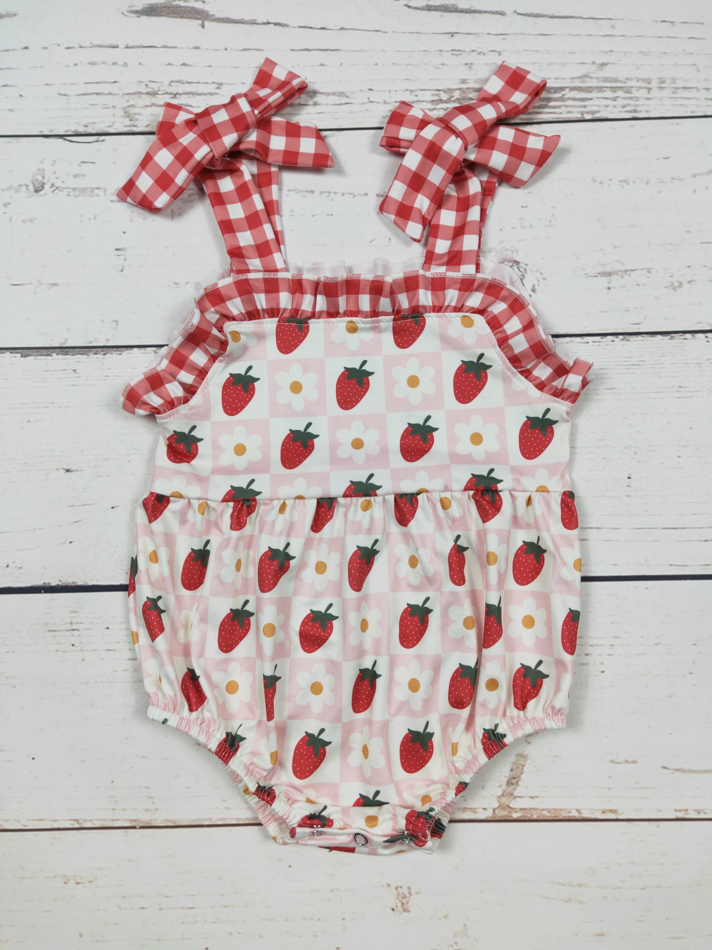Baby Girl Checkered Strawberry Bubble