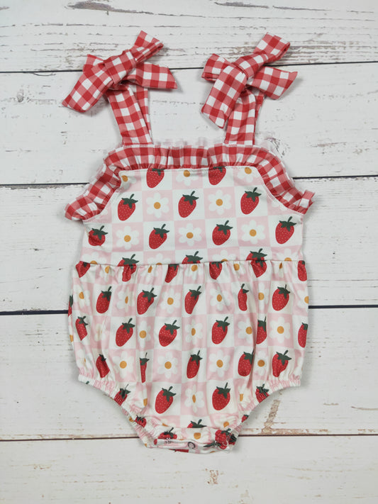 Baby Girl Checkered Strawberry Bubble