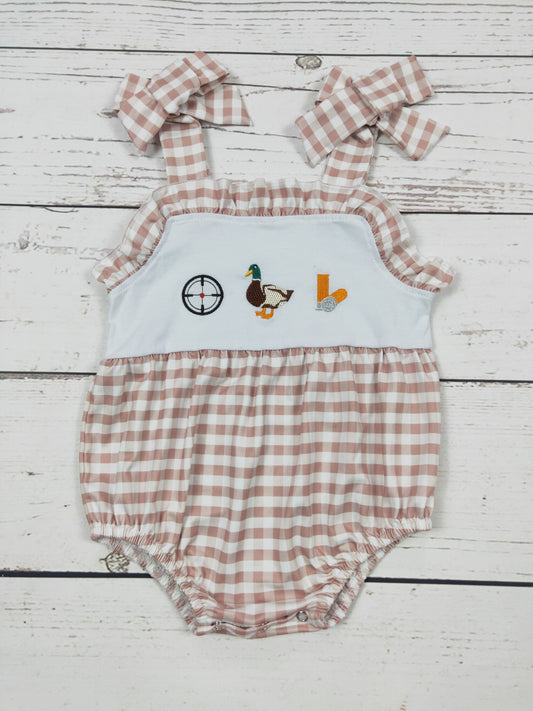 Baby Girl Checkered Duck Appliqué Romper