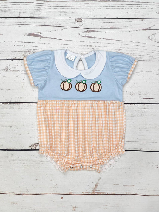 Baby Girl Pumpkin Appliqué Fall Bubble