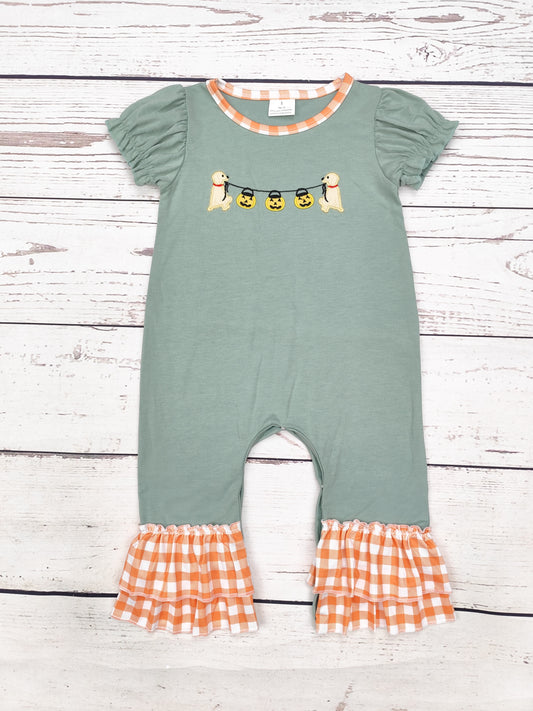 Baby Gril Pumpkin Appliqué Halloween Romper