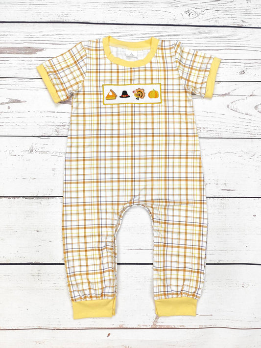 Baby Checkered Turkey Appliqué Romper