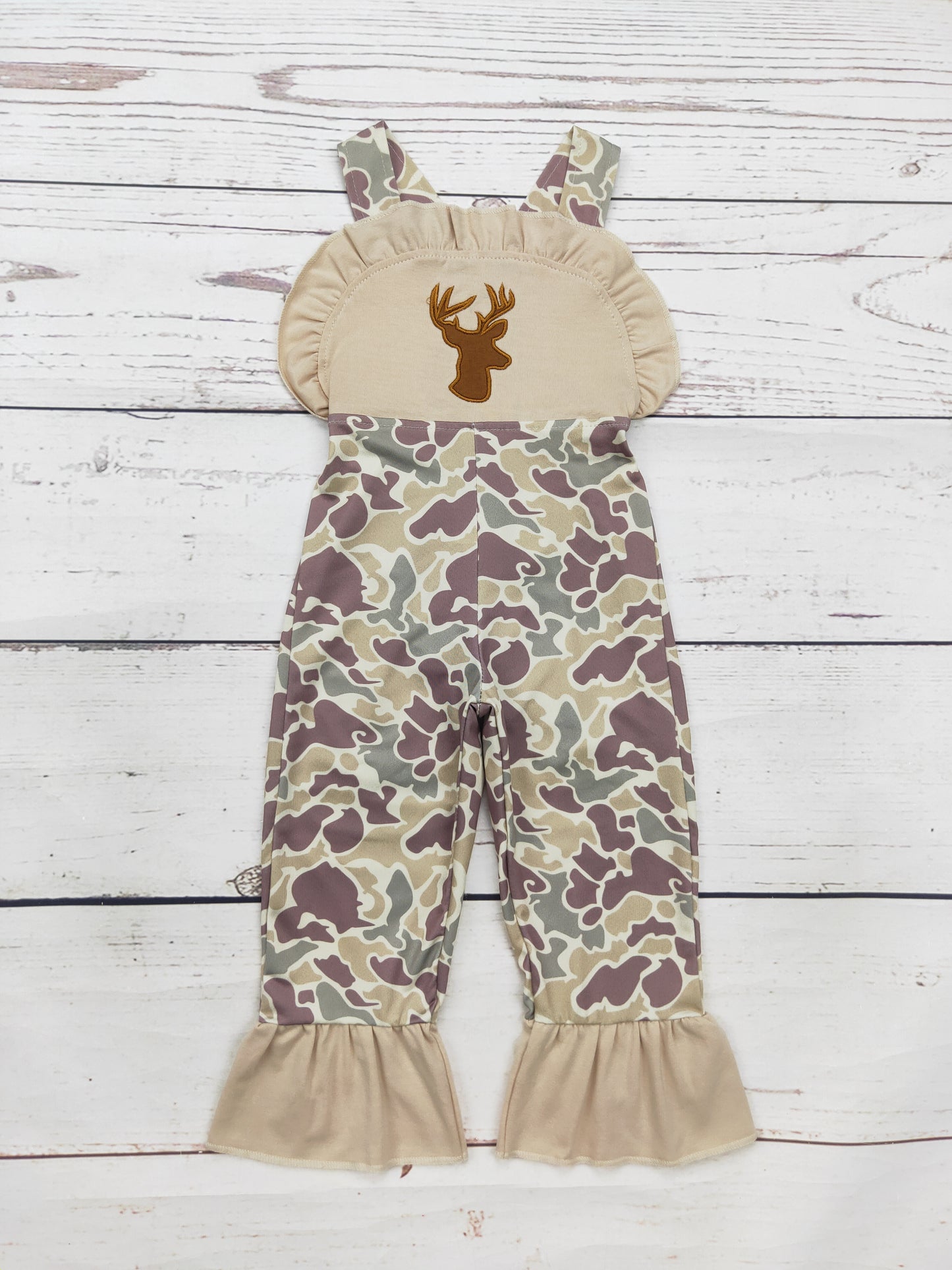 Baby Girl Camouflage Deer Appliqué Jumpsuit