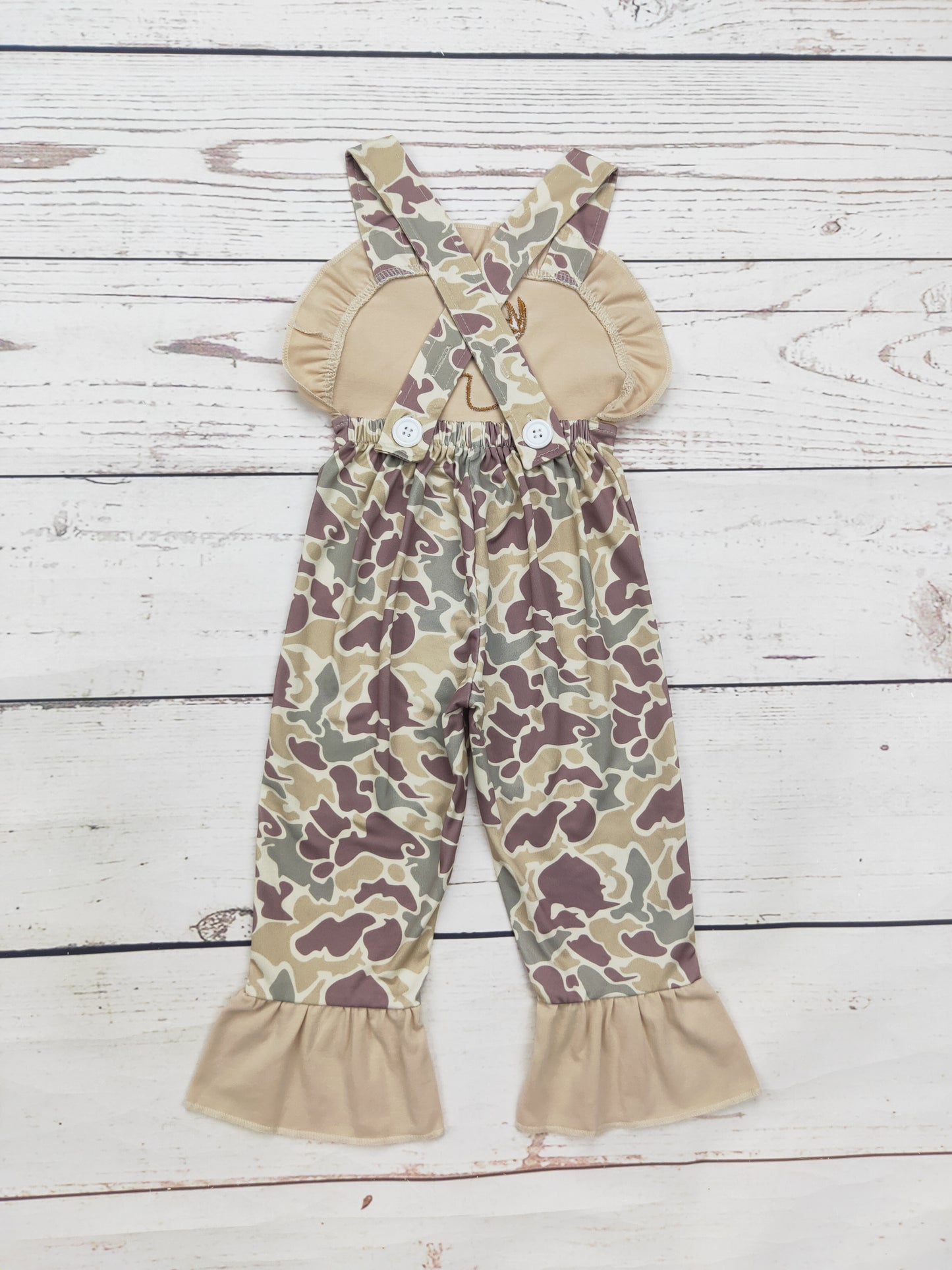 Baby Girl Camouflage Deer Appliqué Jumpsuit