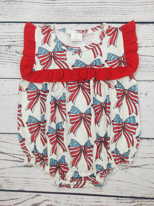 Baby Girl Bow Printed Patriotic Bubble