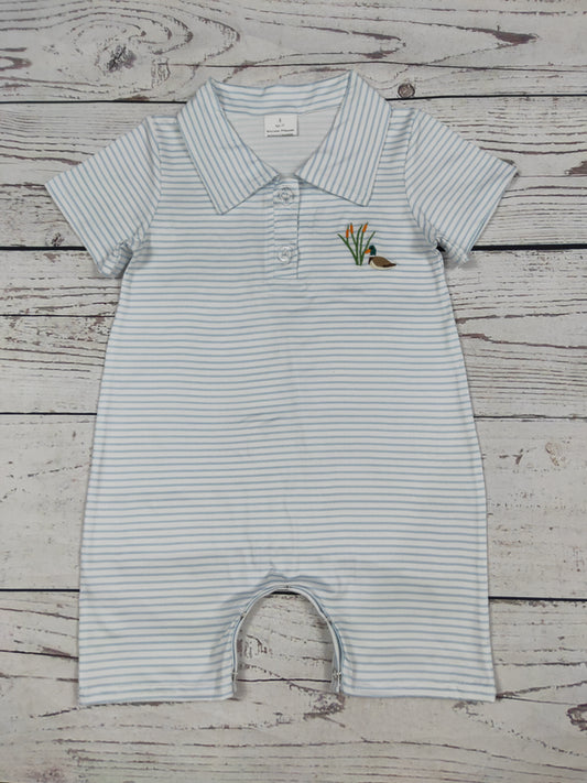 Duck Appliqué Stripe Printed Baby Boy Romper