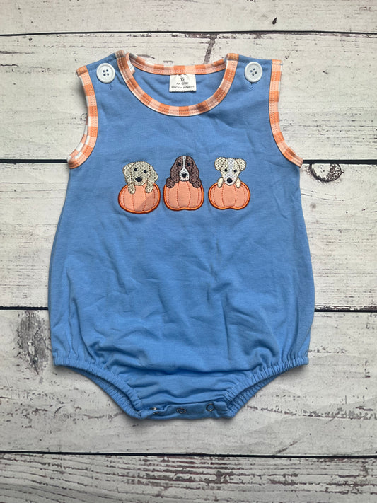 Baby Boy Puppy Pumpkin Appliqué Bubble