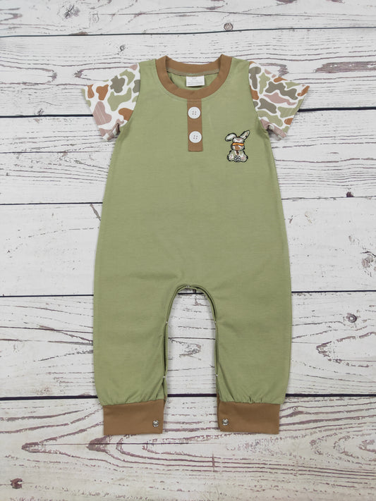 Camouflage Rabbit Appliqué Boy Romper
