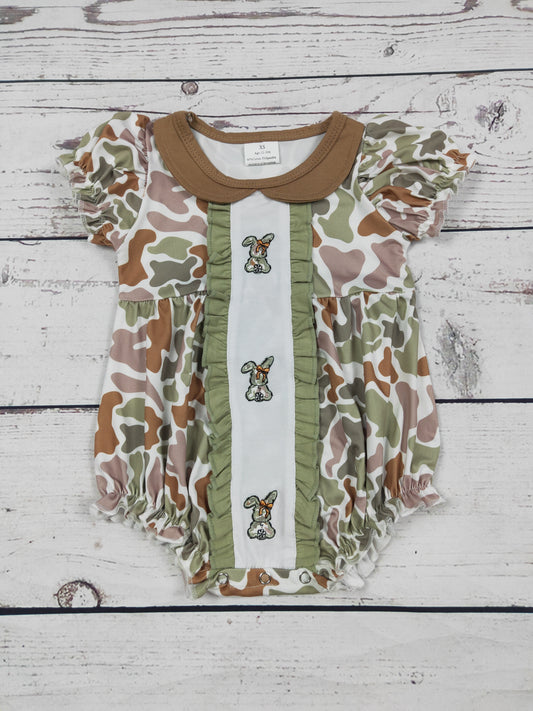 Camouflage Rabbit Appliqué Baby Girl Easter Bubble