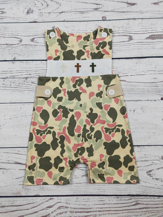 Baby Boy Camouflage Croos Appliqué Easter Romper