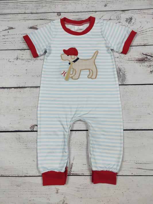 Puppy Baseball Appliqué Boy Romper