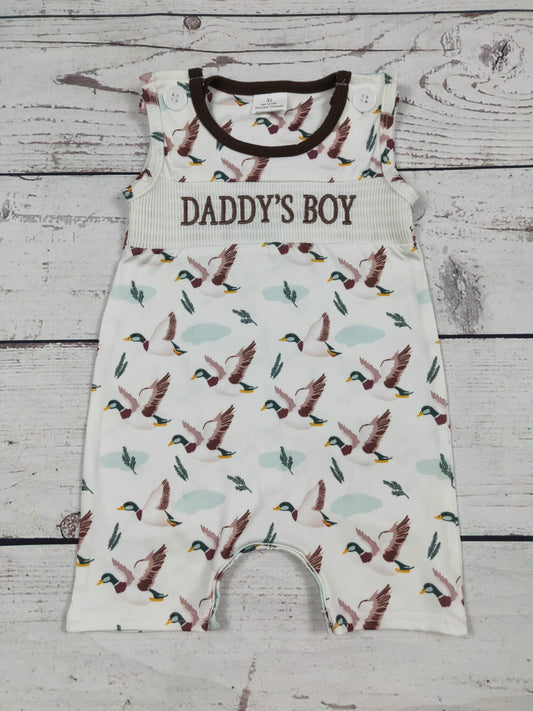 Duck Printed DADDY'S BOY Smocked Romper