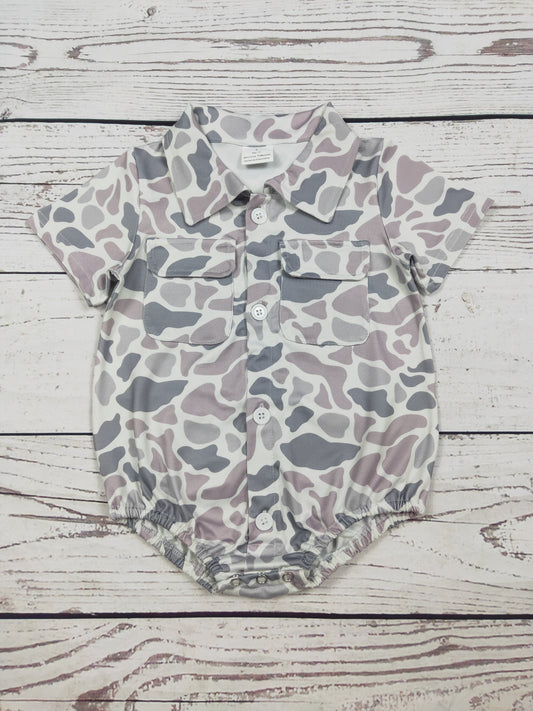 Camouflage Printed Baby Boy Bubble With Pocket