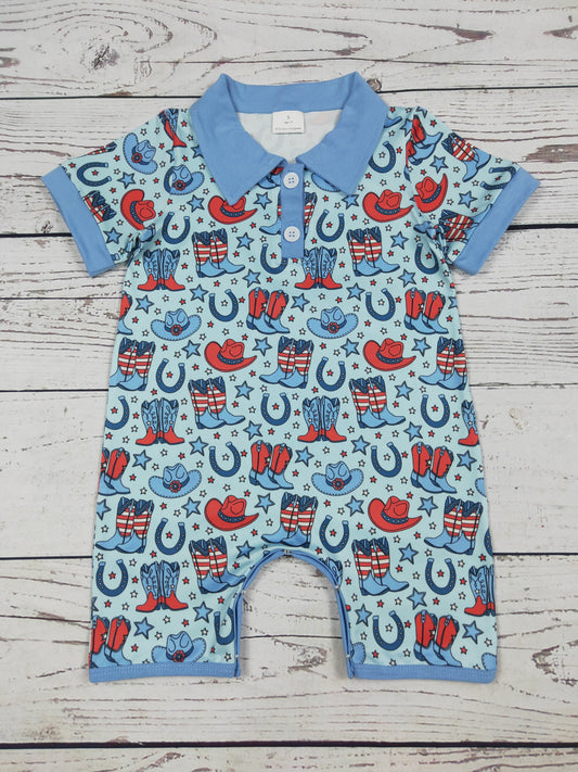Baby Boy Western Printed Patriotic Romper